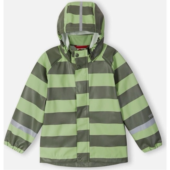 Reima Kids' Vesi Raincoat in Greyish Green Stripe - Picture 3 of 10
